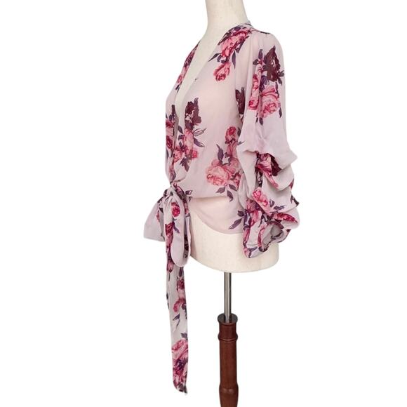 Live 4 Truth Floral Tie Front Kimono Crop Top Boho Puff Sleeve Cardigan XS NWT - Picture 5 of 10